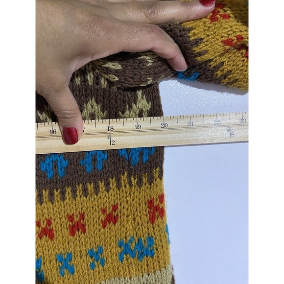 Vtg Cardigan Sweater M Brown Wool 70s Western Fall Bohemian Aztec Cabincore - Picture 11 of 14